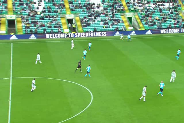 Ryan Christie receives the ball on the left wing vs Dundee. (Wyscout)