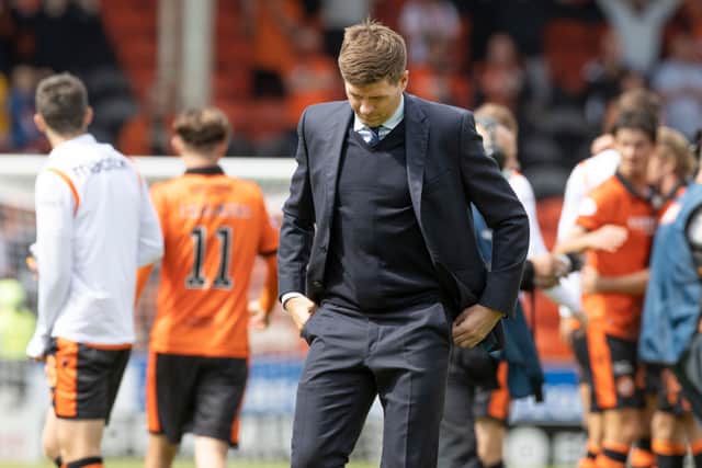 Rangers manager Steven Gerrard at the end of the Cinch Scottish Premiership match against Dundee United. (Photo by Steve Welsh/Getty Images)