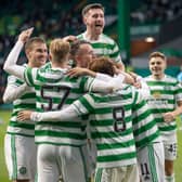 Celtic players celebrate (Photo by Steve  Welsh/Getty Images)