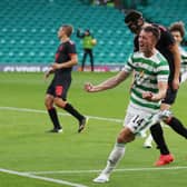 Celtic midfielder David Turnbull celebrates scoring the opening goal against FK Jablonec. (Photo by Ian MacNicol/Getty Images)