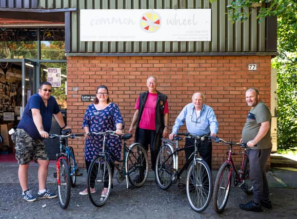 Erskine Home Veterans repairing bikes at The Common Wheel in Glasgow. Picture: Jamie Williamson