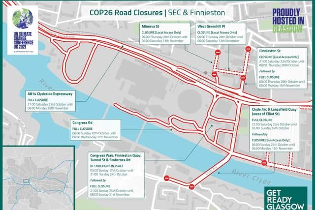 Roads around the SEC to be closed during Cop26, with the Clyde Arc or "Squinty Bridge" restricted to buses, cycles and pedestrians. Picture: GetReadyGlasgow