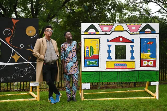 Artists, Mark Abgbi Tremaine Okata and Grace Browne at the art installation in Glasgow Green. Picture: John Devlin
