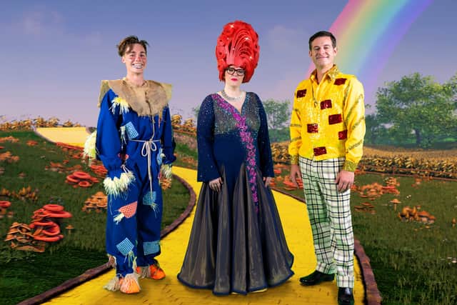 Jordan Conway as Scarecrow, Jenny Ryan as Glinda & Matt Baker as Wizard