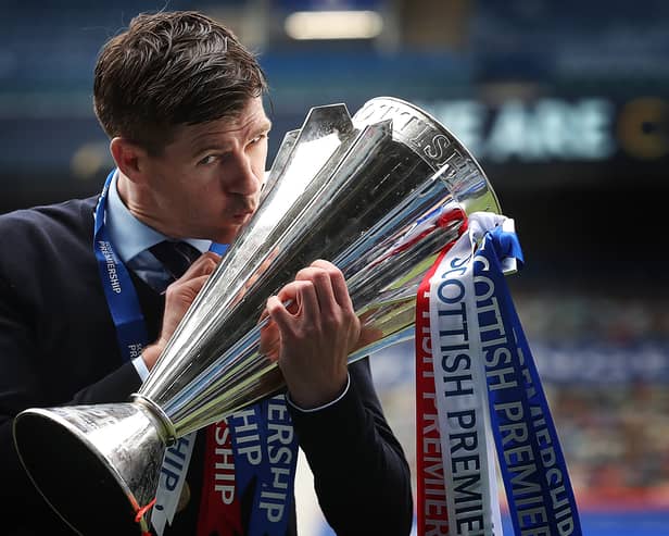 Steven Gerrard celebrates Rangers’ Scottish Premiership triumph. Picture: Ian MacNicol/Getty Images