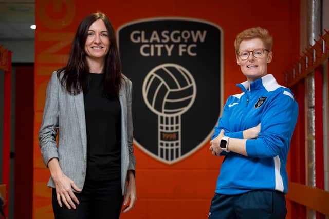 Chief executive Laura Montgomery (left) pictured with new Glasgow City head coach Eileen Gleeson 