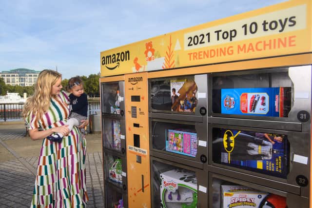 Rachel Riley and daughter Maven helped launch the new toy machine.