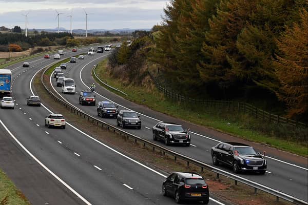 US President Joe Biden’s motorcade going along the M8 to Glasgow.