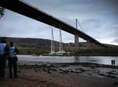 Greenpeace ship Rainbow Warrior sails up the River Clyde to COP26 on November 1, 2021.
