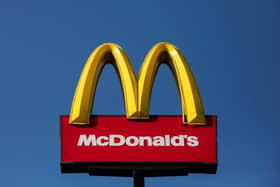 A general view of the sign outside a McDonalds drive through restaurant.