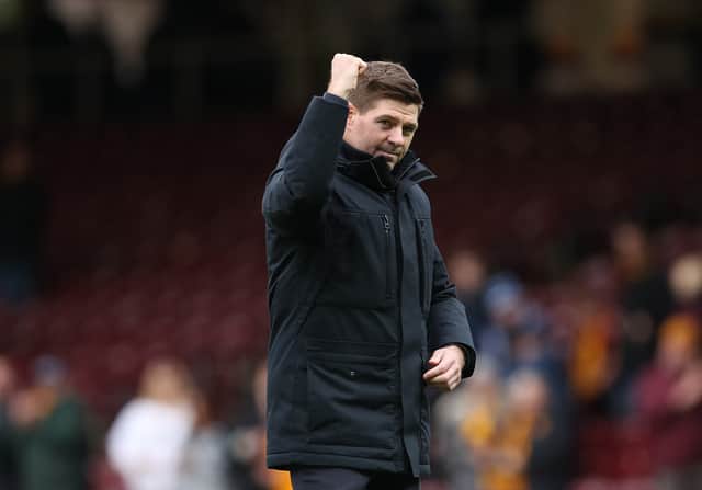 Steven Gerrard is seen at full time during the Cinch Scottish Premiership match between Motherwell FC and Rangers FC at on October 30, 2021 in Motherwell, Scotland. (Photo by Ian MacNicol/Getty Images)