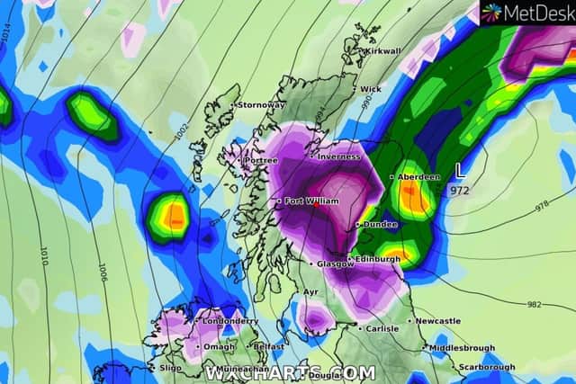 The purple sections on this chart denote snow.
