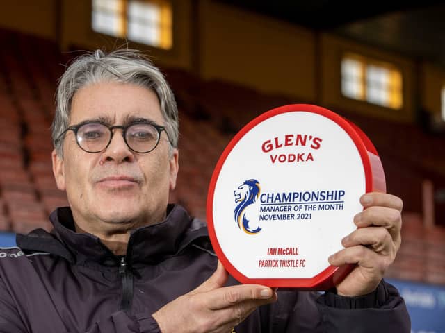 Partick Thistle F.C. manager Ian McCall presented with the Glen’s Manager of the Month award for November.