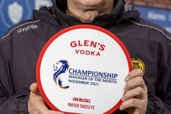 Partick Thistle F.C. manager Ian McCall presented with the Glen’s Manager of the Month award for November