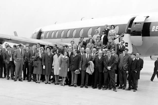 The first passengers arriving at Abbotsinch Airport.