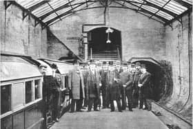 Officials gather for a photograph on the opening day of the Glasgow District Subway system. Picture: SPT