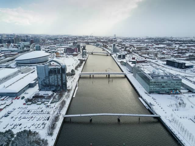 An aerial view of a snow covered Glasgow earlier this year. (Photo: Getty Images/iStockphoto)