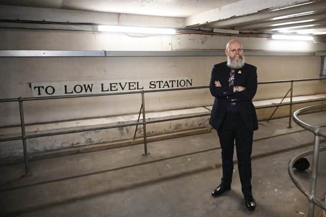 Glasgow Central Station tour guide and historian Paul Lyons in the "football tunnel". Picture: John Devlin