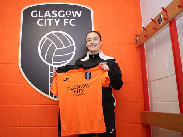 Abbi Grant is unveiled as Glasgow City’s second January arrival after signing on loan from Leicester City (Image: Georgia Reynolds/Glasgow City FC) 
