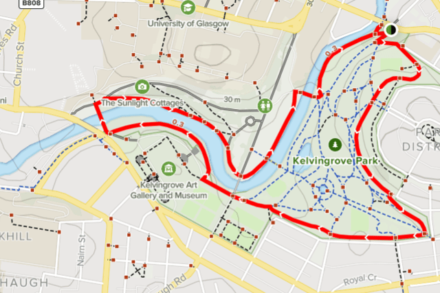 Map of Kelvingrove Park loop (Google Maps) 