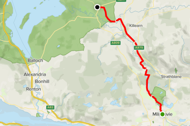 Map of Milngavie to Drymen route (Google Maps)