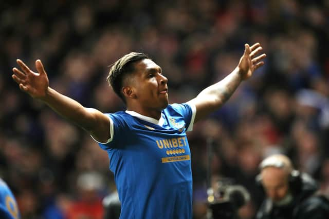 Alfredo Morelos celebrates Rangers’ second goal