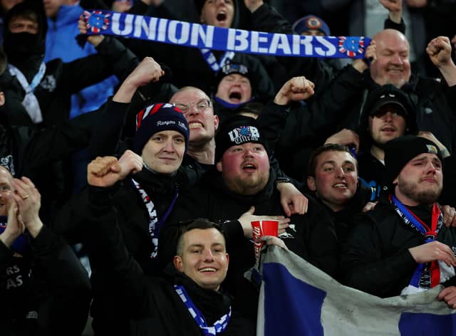  Rangers FC fans celebrate reaching the quarter-finals of the Europa League. (Photo: Srdjan Stevanovic/Getty Images)