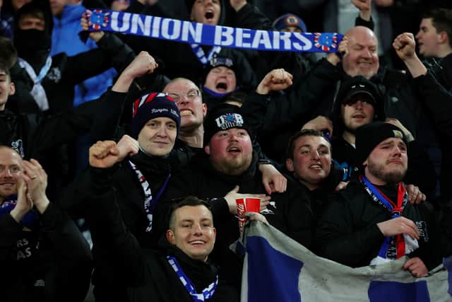 Rangers FC fans celebrate reaching the quarter-finals of the Europa League. (Photo: Srdjan Stevanovic/Getty Images)