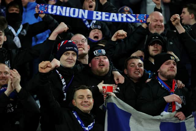  Rangers FC fans celebrate reaching the quarter-finals of the Europa League. (Photo: Srdjan Stevanovic/Getty Images)