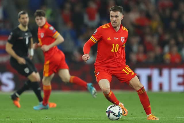 Aaron Ramsey in action for Wales during their World Cup play-off against Austria 