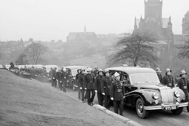 Funeral of 19 firemen who died in the Arbuckle Smith whisky bond fire at Cheapside Street in Glasgow in March 1960..