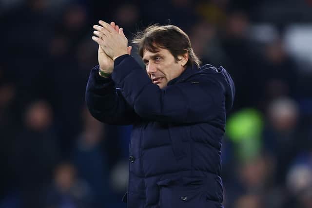 Antonio Conte, Manager of Tottenham Hotspur applauds the fans following the Premier League match (Photo by Julian Finney/Getty Images)