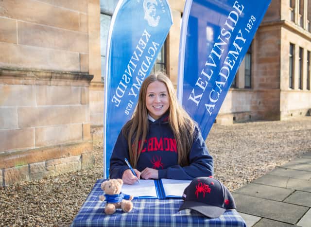 Kelvinside Academy S6 pupil, Emma Williams, S6 pupils who has won a place at Richmond University in the USA on a hockey scholarship