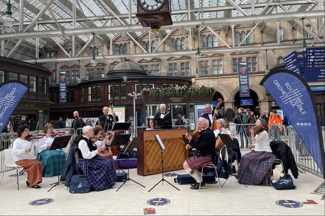 The Scottish Fiddle Orchestra at Glasgow Central.