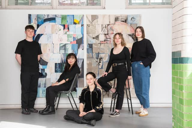 GSA students prepare for Degree Show 2022. L-R Billy Paterson, Joy Baek, Fleur Connor, Sophie Ammann and Leonie Hiller.