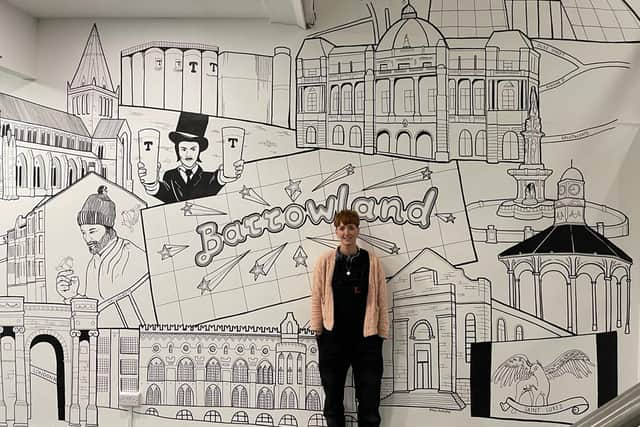 Artist Gillian McNeill with her latest work.