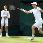 Andy Murray warming up ahead of Wimbledon.