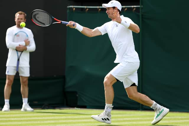 Andy Murray warming up ahead of Wimbledon.