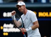 Britain’s Andy Murray celebrates winning a game during his men’s singles tennis match against Australia’s James Duckworth on the first day of the 2022 Wimbledon Championships. (Photo by Adrian DENNIS / AFP)