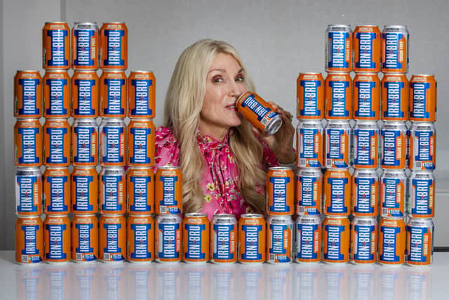 Carole Lamond, 57, who drank 20 cans of Irn Bru a day for 20 years before being hypnotised by David Kilmurry. 