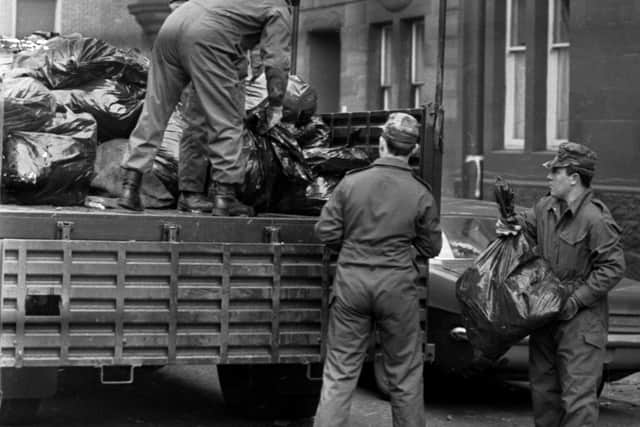 The Army were roped in to clear the rubbish from the streets of Glasgow after a cleansing department strike in March 1975.
