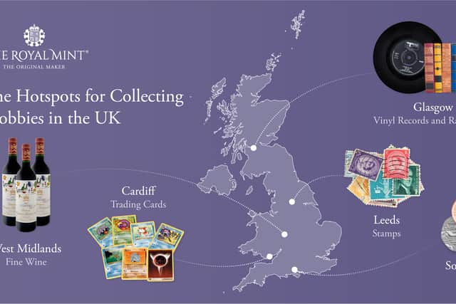 The Royal Mint said up to 32% collectors of vinyl records are from Glasgow while 24% collectors of rare books are mostly found in the city. 