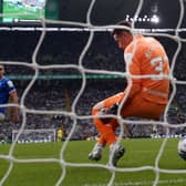 Jon McLaughlin of Rangers is beat by the shot of Liel Abada for Celtic's third goal 