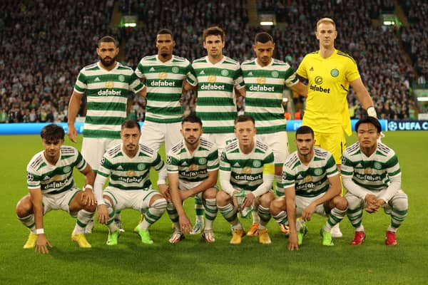 Celtic team pose for a photograph during the UEFA Champions League group F match between Celtic and Real Madrid at Celtic Park
