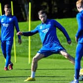 Rangers' players attend a training session on the eve of the UEFA Champions League group A football match between Scotland's Rangers and Italy's Napoli at the Rangers Training Centre in Milngavie 