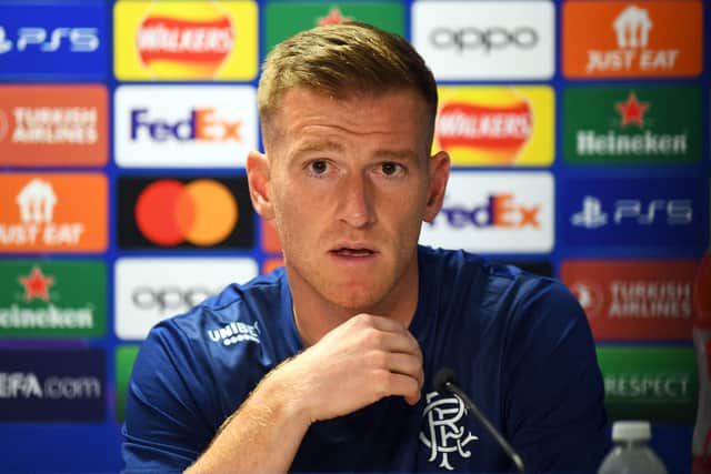 Rangers' Northern Irish midfielder Steven Davis speaks during a press conference on the eve of the UEFA Champions League group A football match between Scotland's Rangers and Italy's Napoli 