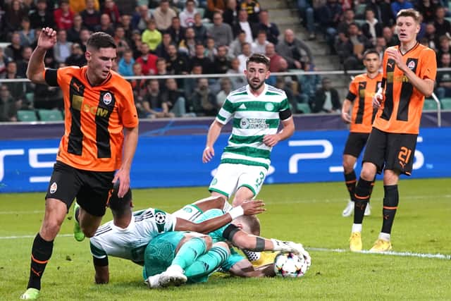 English goalkeeper Joe Hart (C) saves the ball during UEFA Champions League Group F between Shakhtar Donetsk and Celtic in Warsaw 