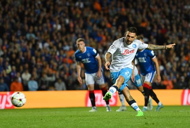 Matteo Politano of SSC Napoli scores their side's first goal from the penalty spot 