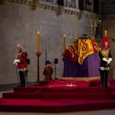 The Queen lying in state in Westminster Hall. 