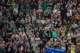 Fans of Celtic display a flag against the crown during the UEFA Champions League group F match between Shakhtar Donetsk and Celtic